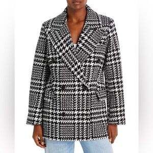 AQUA Bloomingdale’s Women's Houndstooth Plaid Print Double Breasted Coat